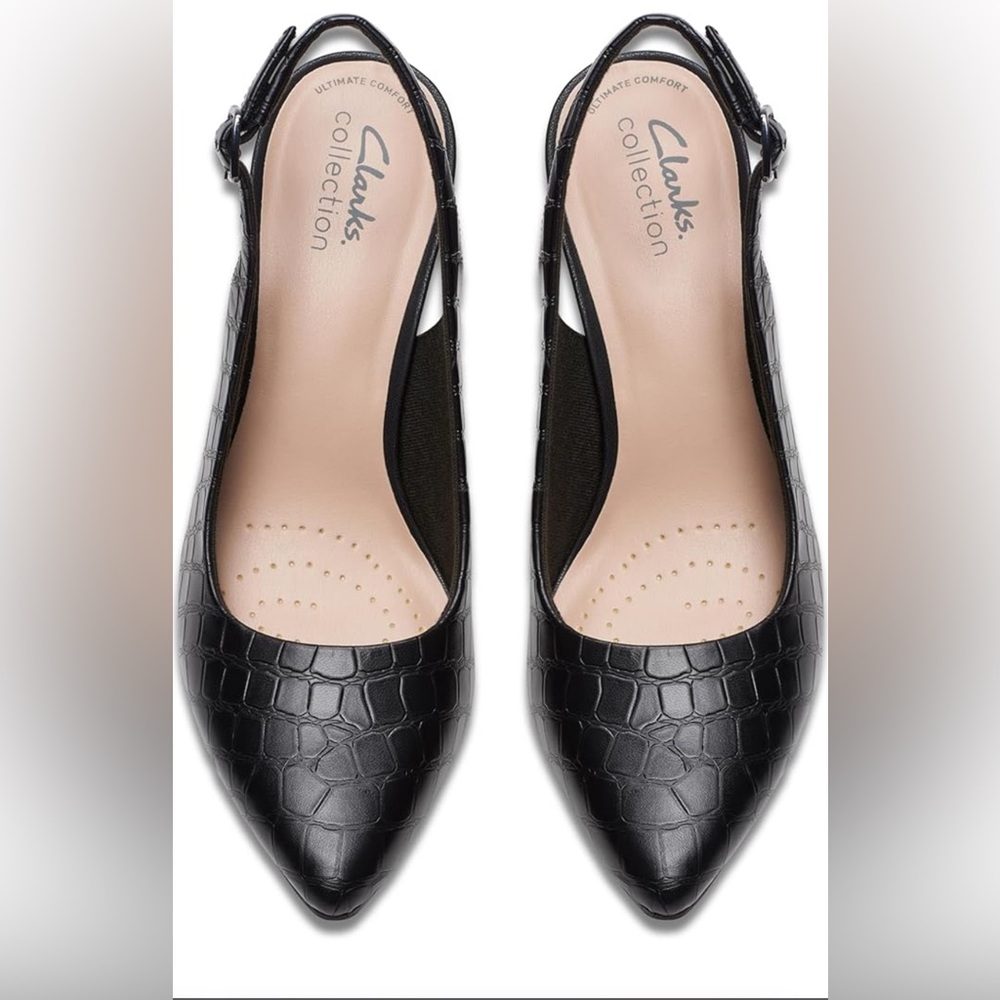 Clarks Comfort Kataleyna Step Pump Slingback Black Crocodile Pumps size 10